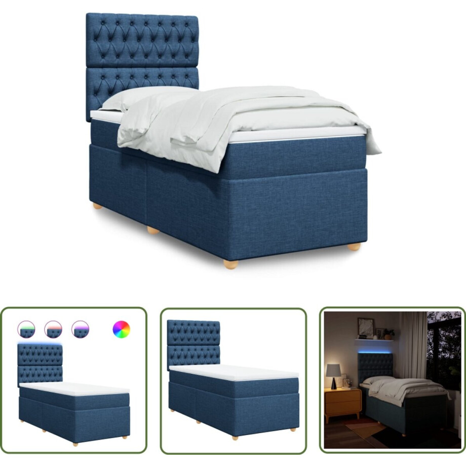 vidaXL Boxspringbed - Boxspring - Boxspring met matras stof blauw 80x200 cm - Tweepersoonsbed - Bed Frame - Led Verlichting afbeelding 1