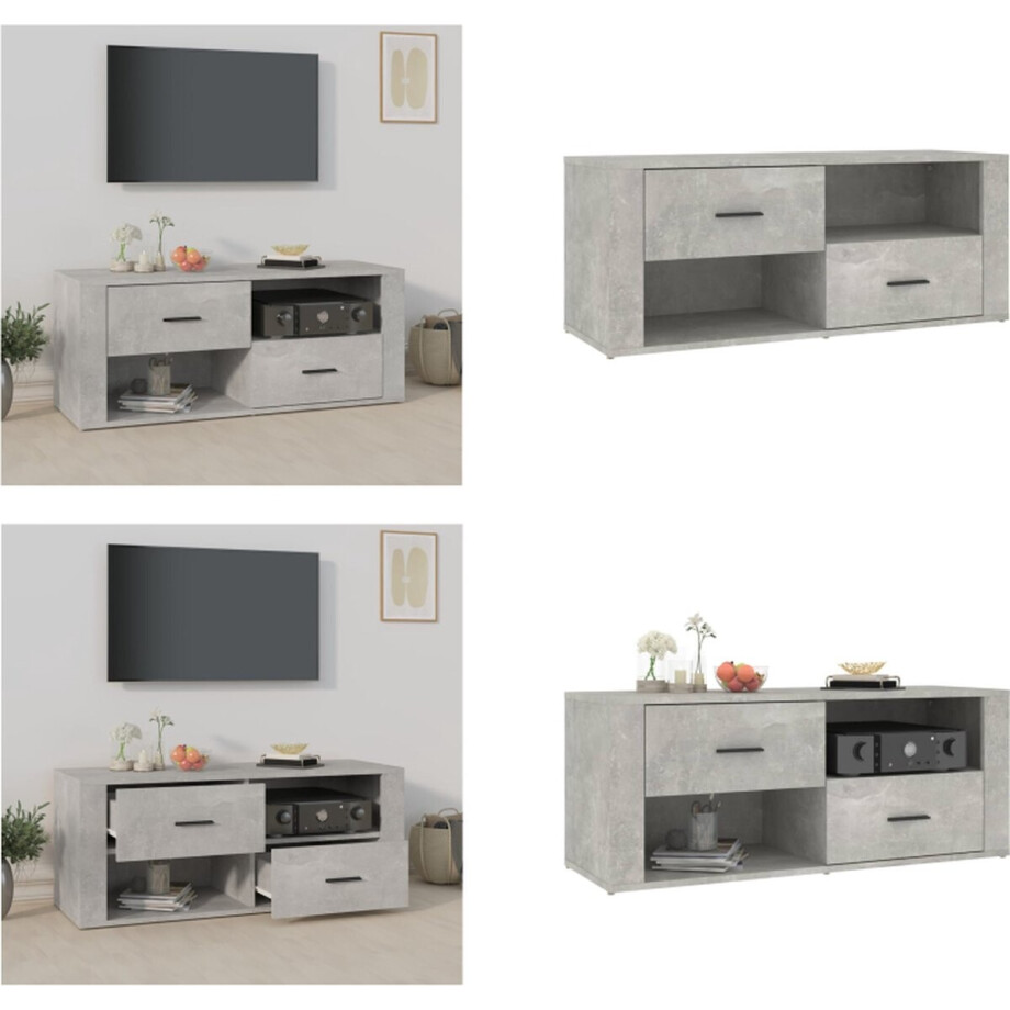 vidaXL - Tv-meubel - 100x35x40 - cm - bewerkt - hout - betongrijs afbeelding 1