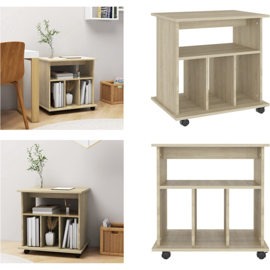 vidaXL - Rolkast - 60x45x60 - cm - bewerkt - hout - sonoma - eikenkleurig vidaXL - Rolkast - 60x45x60 - cm - bewerkt - hout - sonoma - eikenkleurig afbeelding 1