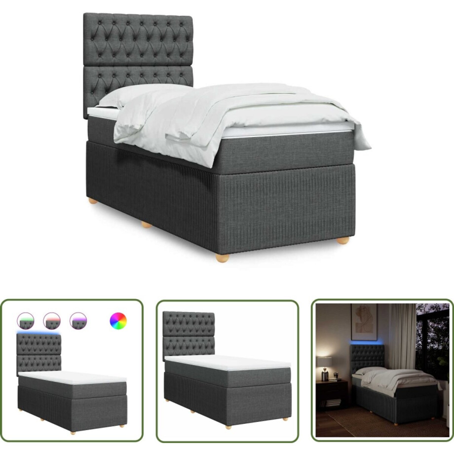 vidaXL Matras - Boxspring - Boxspring met matras stof donkergrijs 90x190 cm - Led Verlichting - Boxspringbed - Donkere Grijze Boxspring vidaXL Matras - Boxspring - Boxspring met matras stof donkergrijs 90x190 cm - Led Verlichting - Boxspringbed - Donkere Grijze Boxspring afbeelding 1