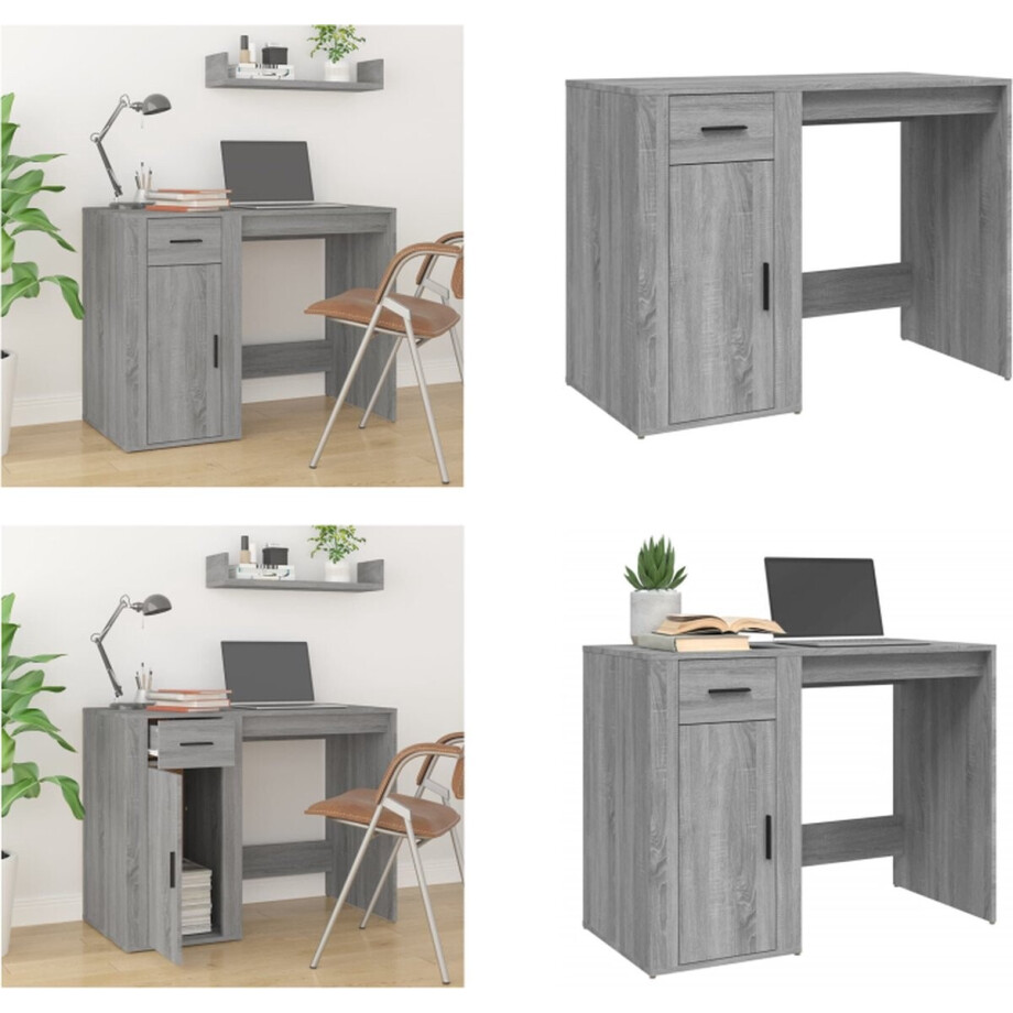 vidaXL Bureau 100x49x75 cm bewerkt hout grijs sonoma eikenkleurig - Bureau - Bureaus - Tafel - Tafels afbeelding 1