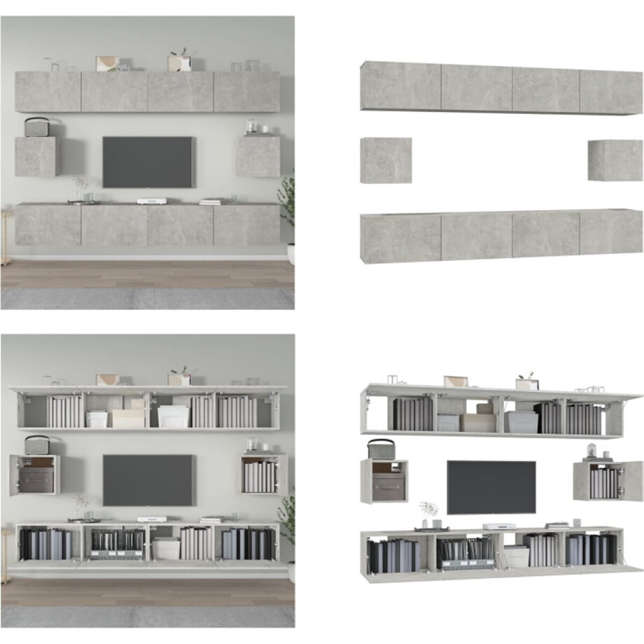 vidaXL 6-delige Tv-meubelset bewerkt hout betongrijs - Tv-kast - Tv-kasten - Tv-meubel - Hifi-meubel afbeelding 1