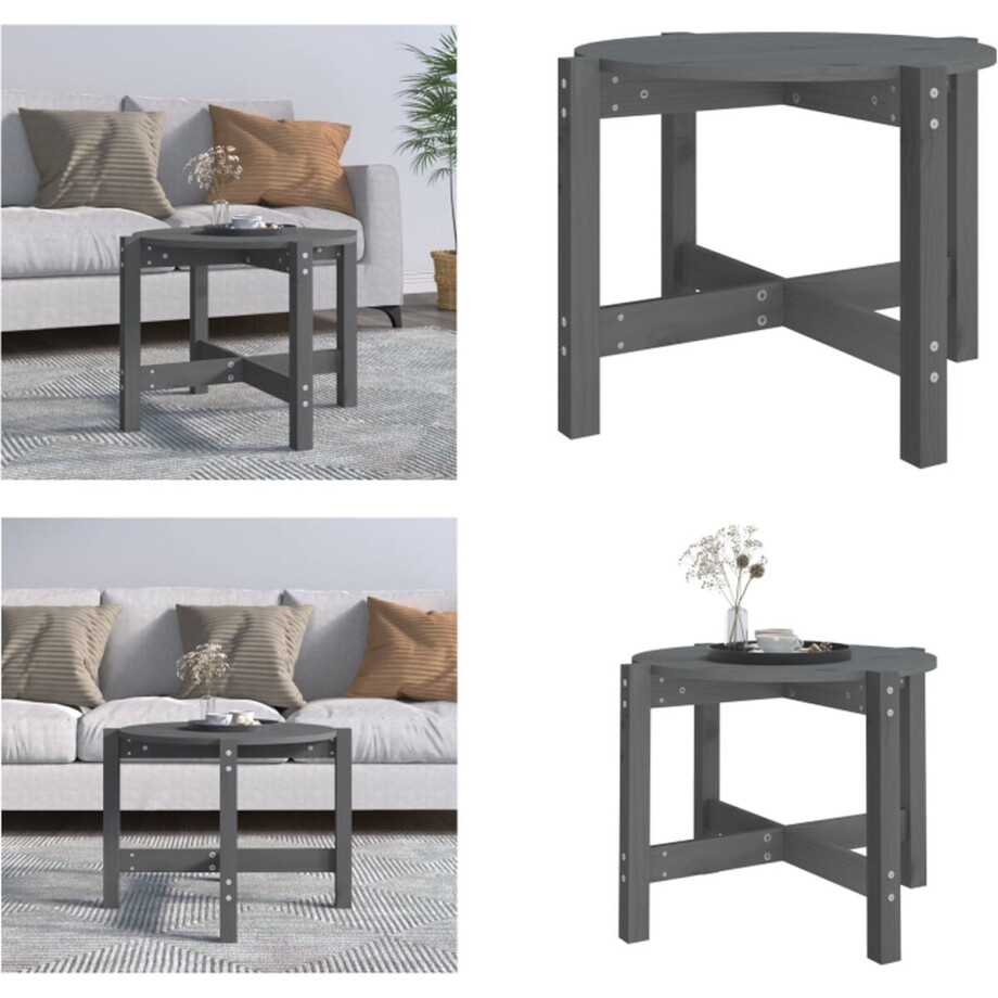 vidaXL Salontafel Ø 62,5x45 cm massief grenenhout grijs - Salontafel - Salontafels - Tafel - Bijzettafel afbeelding 1