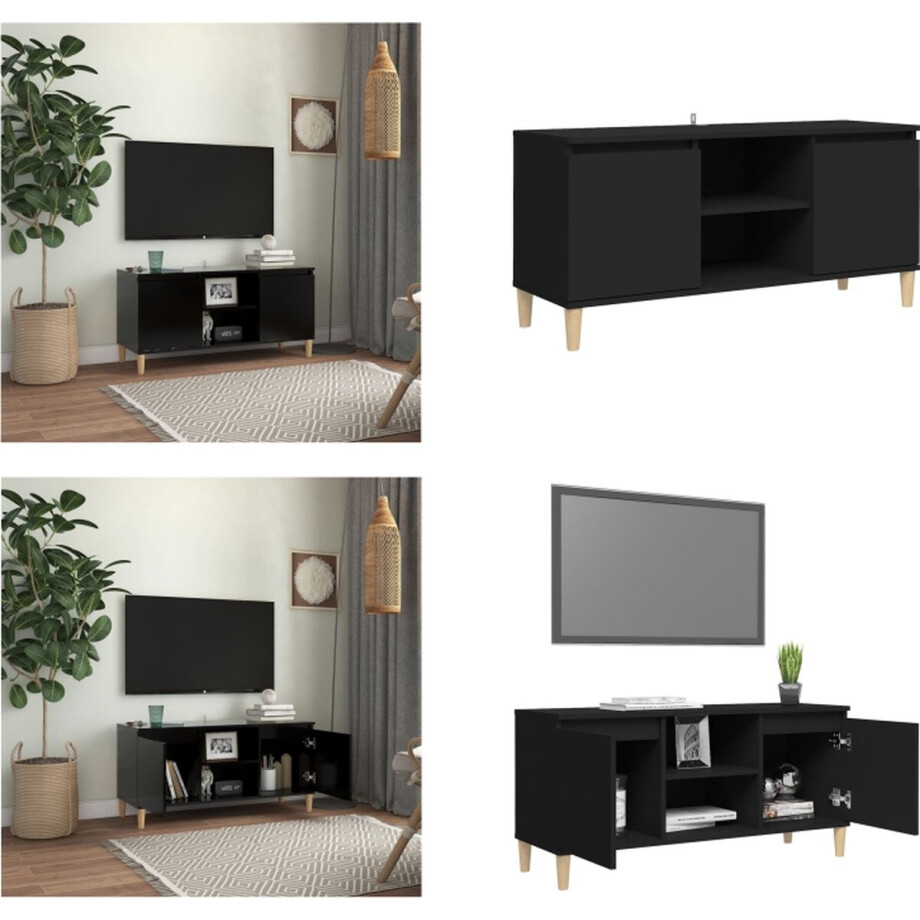 vidaXL Tv-meubel met massief houten poten 103,5x35x50 cm zwart - Tv-kast - Tv-kasten - Tv-standaard - Tv-standaarden vidaXL Tv-meubel met massief houten poten 103,5x35x50 cm zwart - Tv-kast - Tv-kasten - Tv-standaard - Tv-standaarden afbeelding 1