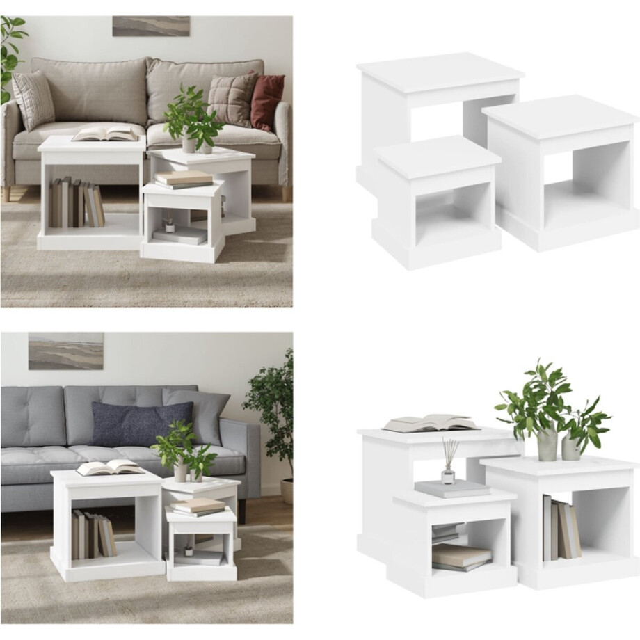 vidaXL 3-delige Salontafelset bewerkt hout wit - Salontafelset - Salontafelsets - Woonkamertafelset - Tafelset vidaXL 3-delige Salontafelset bewerkt hout wit - Salontafelset - Salontafelsets - Woonkamertafelset - Tafelset afbeelding 1