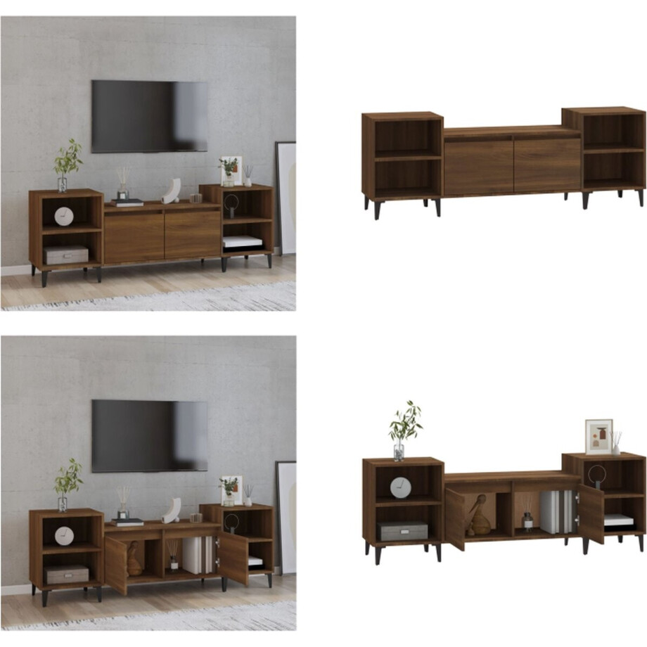 vidaXL - Tv-meubel - 160x35x55 - cm - bewerkt - hout - bruin - eikenkleur vidaXL - Tv-meubel - 160x35x55 - cm - bewerkt - hout - bruin - eikenkleur afbeelding 1
