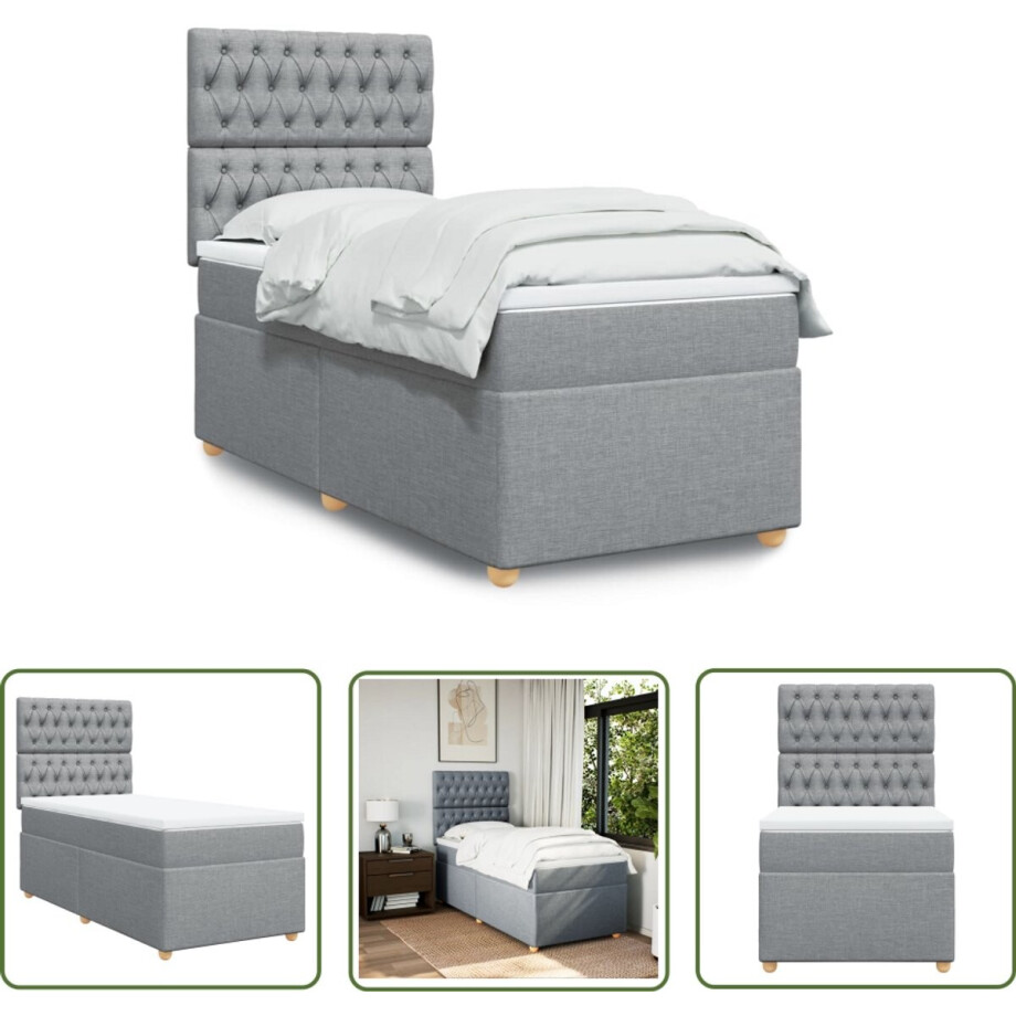 vidaXL Boxspringbed - Boxspring - Boxspring met matras stof lichtgrijs 100x200 cm - Slaapcomfort - Matras - Topmatras vidaXL Boxspringbed - Boxspring - Boxspring met matras stof lichtgrijs 100x200 cm - Slaapcomfort - Matras - Topmatras afbeelding 1