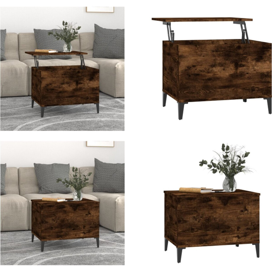 vidaXL - Salontafel - 60x44,5x45 - cm - bewerkt - hout - gerookt - eikenkleurig afbeelding 1