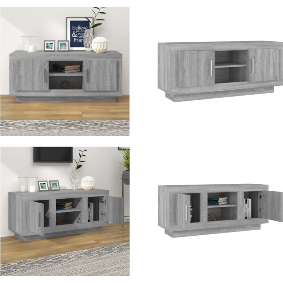 vidaXL Tv-meubel 102x35x45 cm bewerkt hout grijs sonoma eikenkleurig - Tv-meubel - Tv-meubelen - Televisiekast - Stereokast afbeelding 1