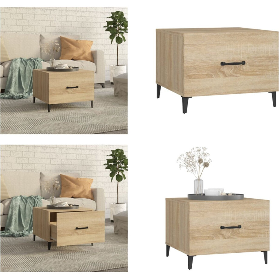 vidaXL Salontafel met metalen poten 50x50x40 cm sonoma eikenkleurig - Salontafel - Salontafels - Tafel - Bijzettafel afbeelding 1