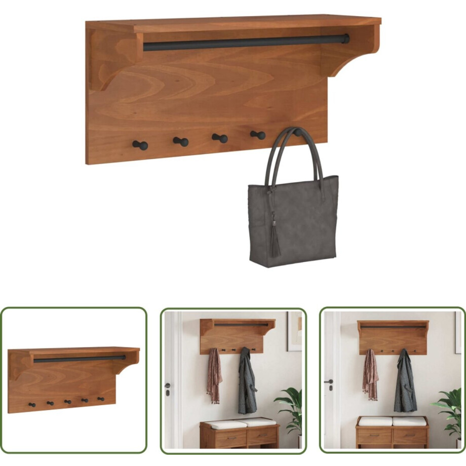 vidaXL Houten Kapstok - Wandkapstok - Wandkapstok SANDNES 87x30x42 cm massief grenenhout - Grenenhout Kapstok - Acacia Look - Entree Decoratie vidaXL Houten Kapstok - Wandkapstok - Wandkapstok SANDNES 87x30x42 cm massief grenenhout - Grenenhout Kapstok - Acacia Look - Entree Decoratie afbeelding 1