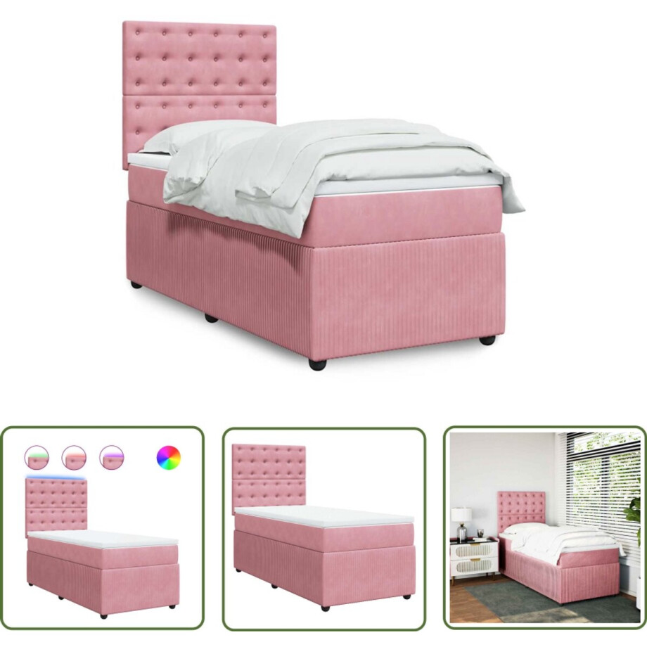 vidaXL Fluweel - Boxspring - Boxspring met matras fluweel roze 100x200 cm - Roze - Matras - Led Verlichting vidaXL Fluweel - Boxspring - Boxspring met matras fluweel roze 100x200 cm - Roze - Matras - Led Verlichting afbeelding 1