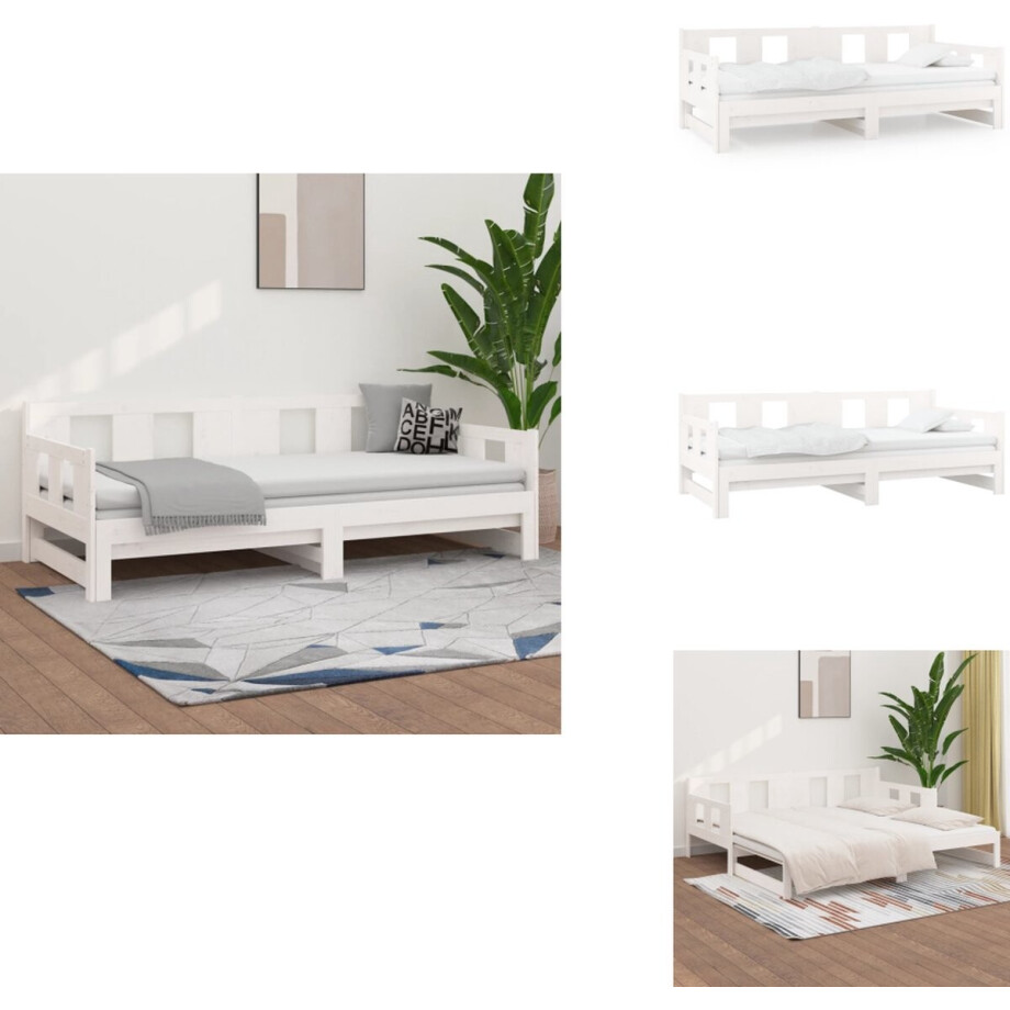 vidaXL Uitschuifbare Slaapbank - Uitschuifbare Slaapbanken - Bedbank - Bed - Slaapbank uitschuifbaar massief grenenhout wit 2x(90x190) cm afbeelding 1