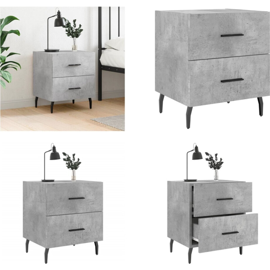 vidaXL - Nachtkastje - 40x35x47,5 - cm - bewerkt - hout - betongrijs vidaXL - Nachtkastje - 40x35x47,5 - cm - bewerkt - hout - betongrijs afbeelding 1