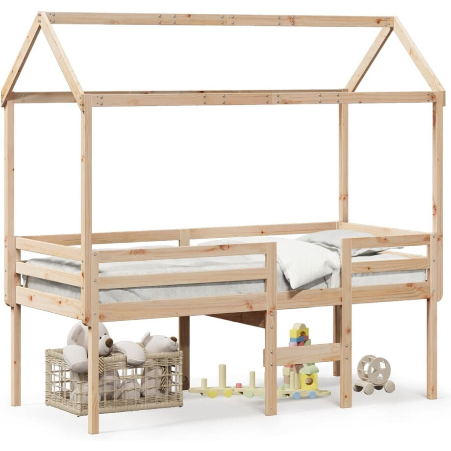 vidaXL - Hoogslaper - met - dak - massief - grenenhout - wasbruin - 75x190 - cm afbeelding 1