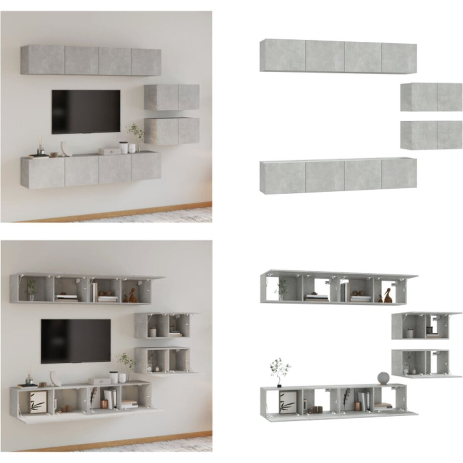 vidaXL - 6-delige - Tv-meubelset - bewerkt - hout - betongrijs vidaXL - 6-delige - Tv-meubelset - bewerkt - hout - betongrijs afbeelding 1