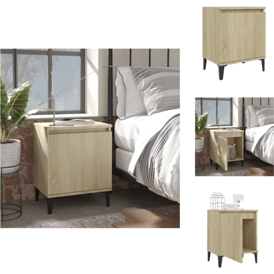 vidaXL Nachtkastje - Industriële stijl - Metalen poten - 40x30x50 cm - Sonoma eiken - Kast afbeelding 1