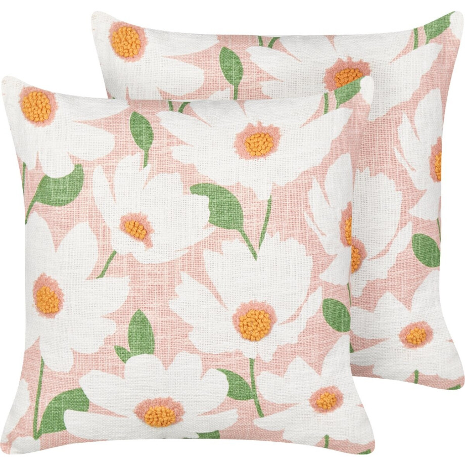 BELIANI JATROPHA - Sierkussen set van 2 - Roze - 45 x 45 cm - Katoen afbeelding 1