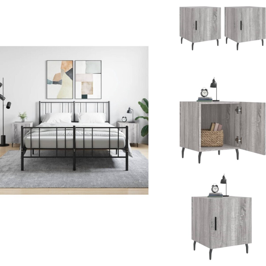 vidaXL Nachtkastje - Nachtkastjes - Bijzettafel - Wandkastje - Nachtkastjes 2 st 40x40x50 cm bewerkt hout grijs sonoma eiken afbeelding 1