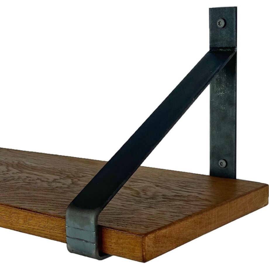 GoudmetHout Massief Eiken Wandplank - 140x25 cm - Donker eiken - Industriële plankdragers - zonder coating - Staal - Wandplank hout afbeelding 1