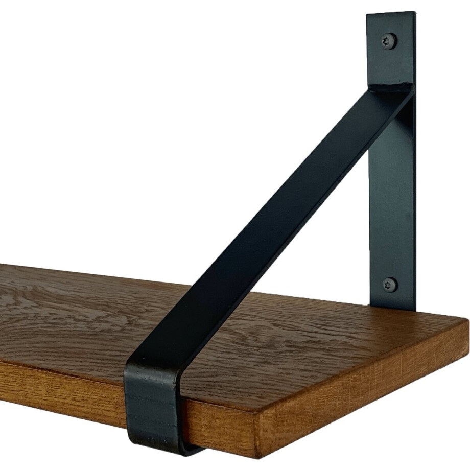 GoudmetHout - Massief eiken wandplank - 180 x 25 cm - Donker Eiken - Inclusief industriële plankdragers MAT BLANK - lange boekenplank afbeelding 1