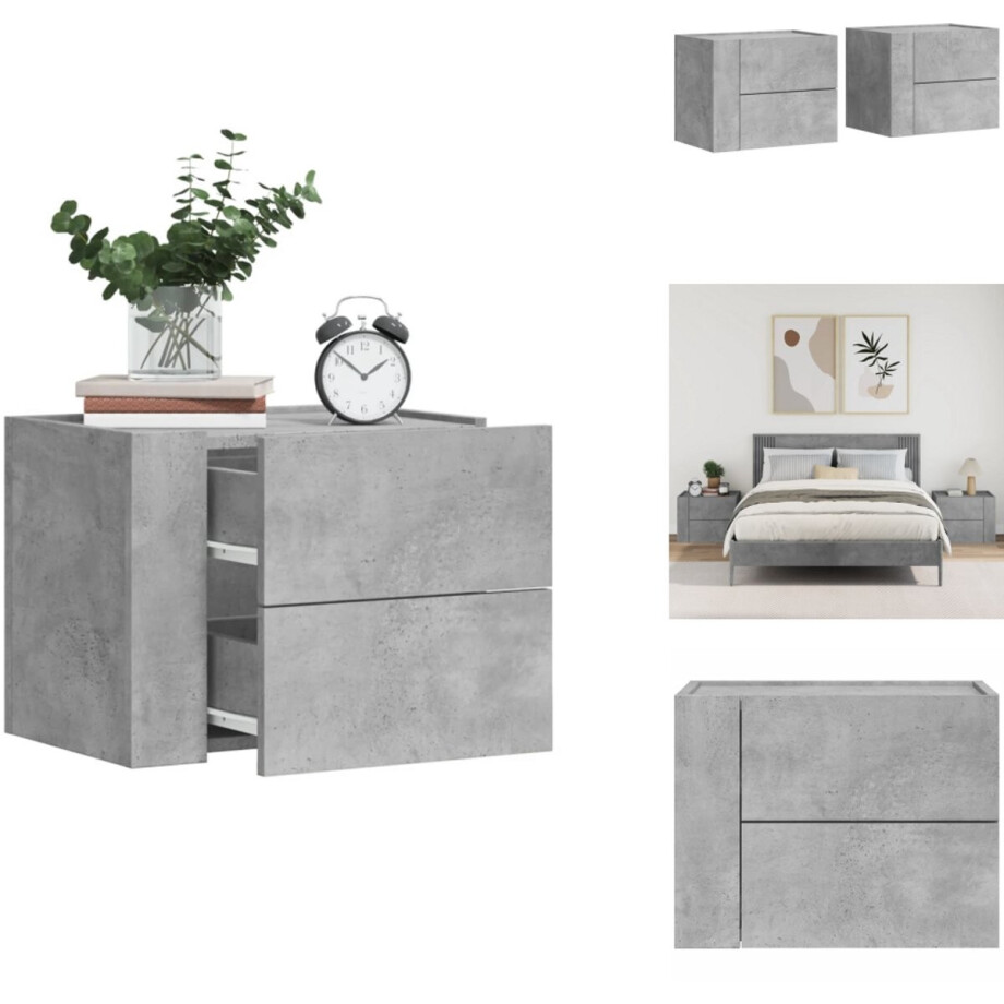 vidaXL Wandgemonteerd Nachtkastje - Wandgemonteerde Nachtkastjes - Bijzettafel - Wandkastje - Nachtkastjes 2 st wandgemonteerd 45x30x35 cm betongrijs afbeelding 1