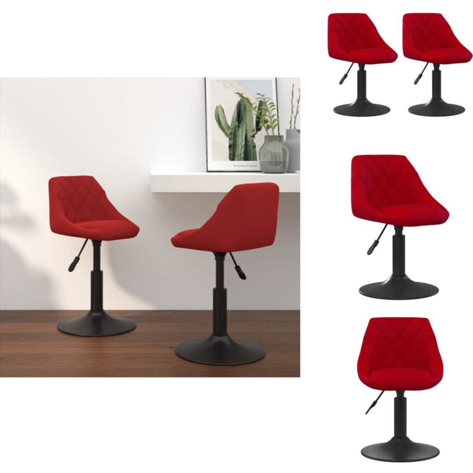 vidaXL Eetkamerstoel - Eetkamerstoelen - Keukenstoelen - Keukenstoel - Eetkamerstoelen draaibaar 2 st fluweel wijnrood vidaXL Eetkamerstoel - Eetkamerstoelen - Keukenstoelen - Keukenstoel - Eetkamerstoelen draaibaar 2 st fluweel wijnrood afbeelding 1