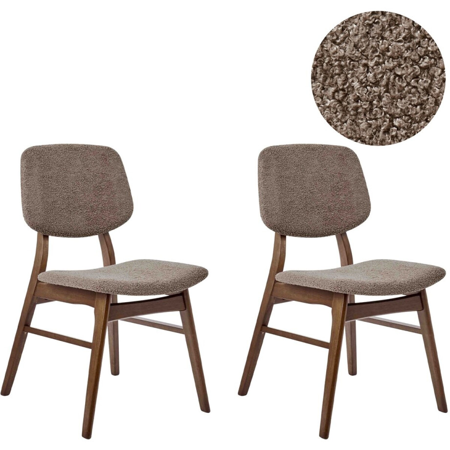 ELAINE - Eetkamerstoel set van 2 - Taupe - Donker hout/Bouclé ELAINE - Eetkamerstoel set van 2 - Taupe - Donker hout/Bouclé afbeelding 1