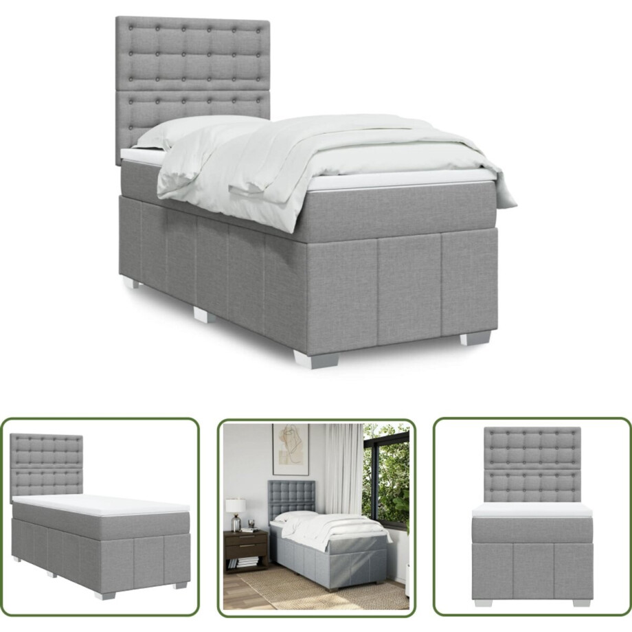 vidaXL Matras - Boxspring - Boxspring met matras stof lichtgrijs 80x200 cm - Pocketvering - Bed Frame - Hoofdbord afbeelding 1