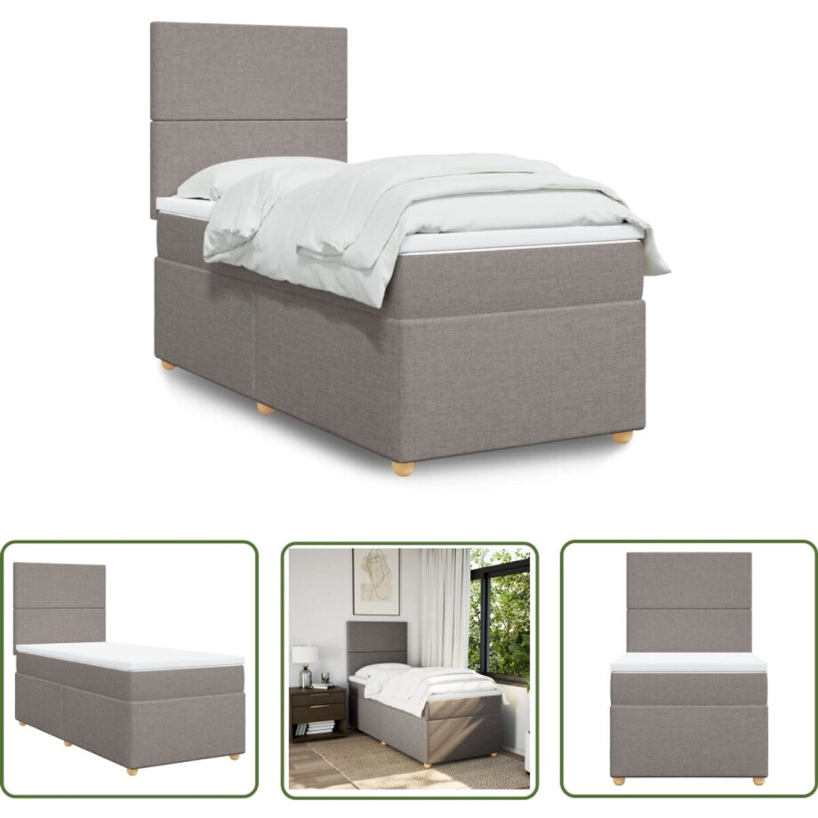 vidaXL Matras - Boxspring - Boxspring met matras stof taupe 90x200 cm - Bed Frame - Tapijt - Bedroom Furniture afbeelding 1