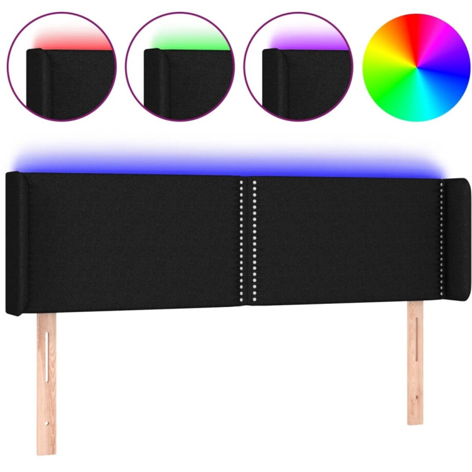 vidaXL - Hoofdbord - LED - 147x16x78/88 - cm - stof - zwart afbeelding 1