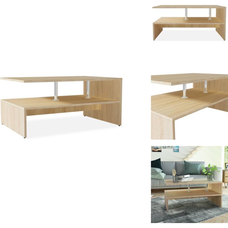vidaXL Salontafel - Salontafels - Koffietafel - Koffietafels - Salontafel 90x59x42 cm bewerkt hout eikenkleurig afbeelding 1