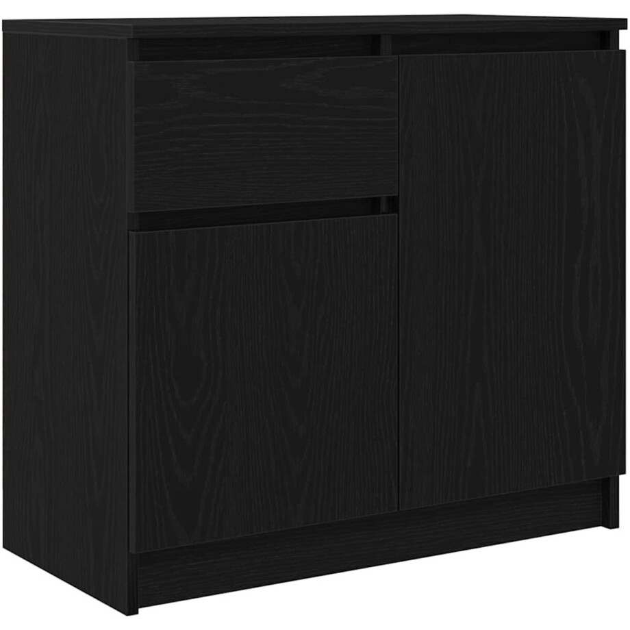 vidaXL - Dressoir - met - lade - 71x35x65 - cm - spaanplaat - zwart - eikenkleurig afbeelding 1