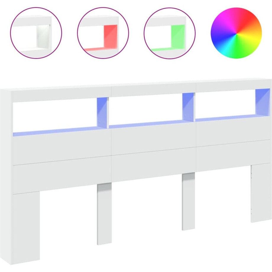 vidaXL - Hoofdbordkast - met - LED-verlichting - 200x17x102 - cm - wit afbeelding 1
