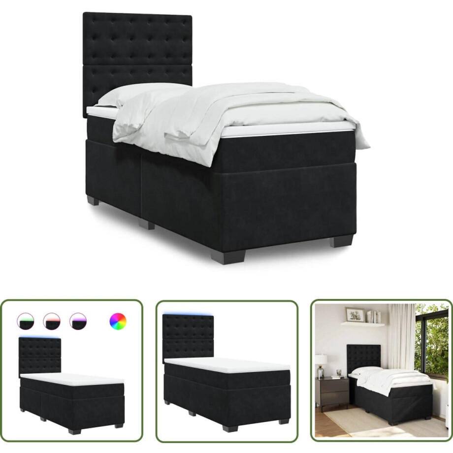 vidaXL Boxspring Bed - Boxspring - Boxspring met matras fluweel zwart 90x190 cm - Fluweel Bed - Zwart Bed - Tweepersoons Bed vidaXL Boxspring Bed - Boxspring - Boxspring met matras fluweel zwart 90x190 cm - Fluweel Bed - Zwart Bed - Tweepersoons Bed afbeelding 1