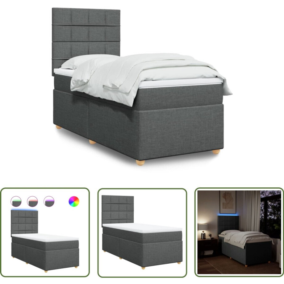 vidaXL Boxspringbed - Boxspring - Boxspring met matras stof donkergrijs 90x190 cm - Slaapcomfort - Lederlook - Grijs vidaXL Boxspringbed - Boxspring - Boxspring met matras stof donkergrijs 90x190 cm - Slaapcomfort - Lederlook - Grijs afbeelding 1
