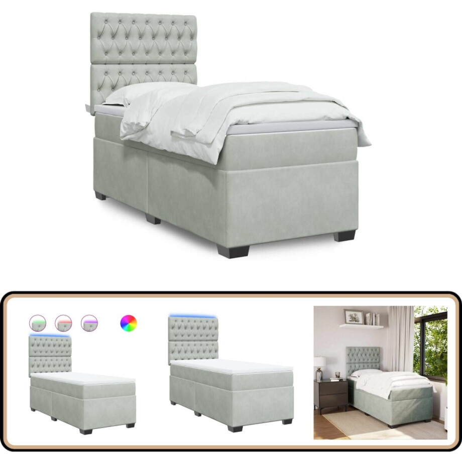 vidaXL Boxspring met matras fluweel lichtgrijs 90x190 cm afbeelding 1