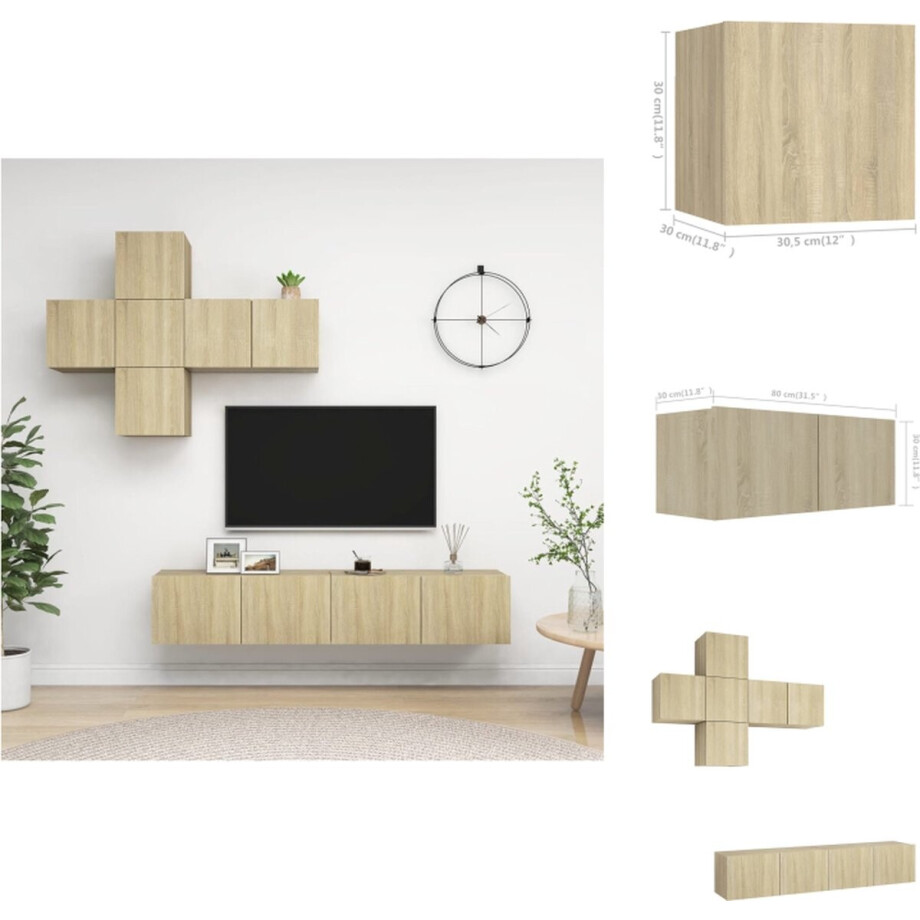 vidaXL Televisiemeubelset Hangend Sonoma Eiken - 1x60x30 cm - 2x80x30 cm - 4x30.5x30 cm - Kast vidaXL Televisiemeubelset Hangend Sonoma Eiken - 1x60x30 cm - 2x80x30 cm - 4x30.5x30 cm - Kast afbeelding 1