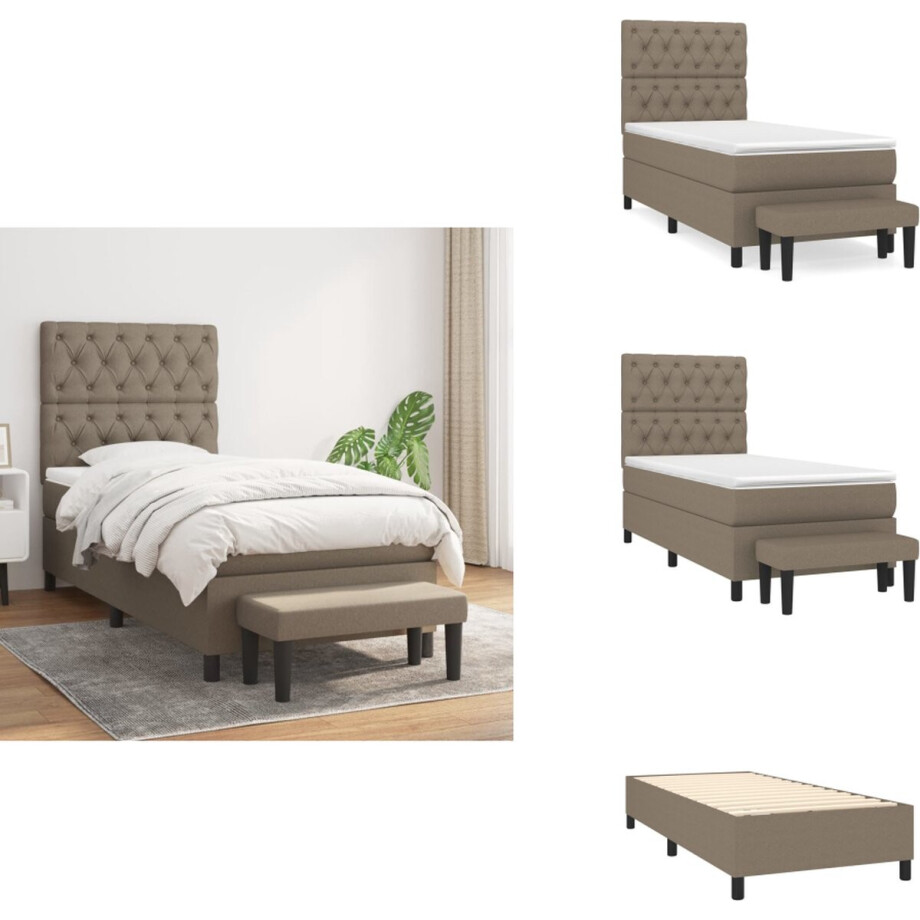 vidaXL - Boxspring - met - matras - stof - taupe - 80x200 - cm afbeelding 1