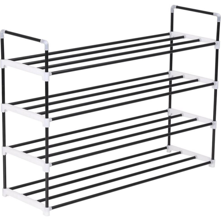 vidaXL - Schoenenrek - met - 4 - schappen - metaal - en - kunststof - zwart afbeelding 1