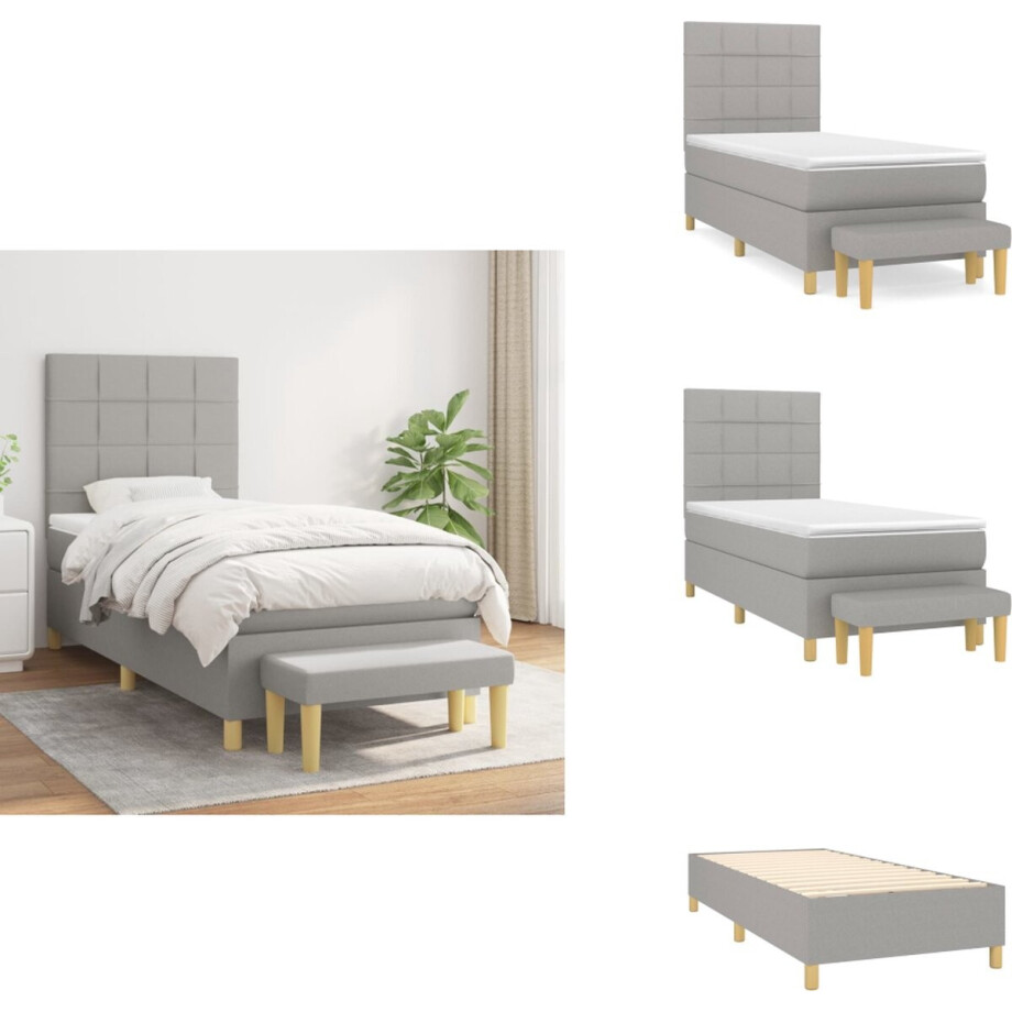 vidaXL Boxspring - Boxsprings - Pocketveringbed - Bed - Boxspring met matras stof lichtgrijs 100x200 cm vidaXL Boxspring - Boxsprings - Pocketveringbed - Bed - Boxspring met matras stof lichtgrijs 100x200 cm afbeelding 1