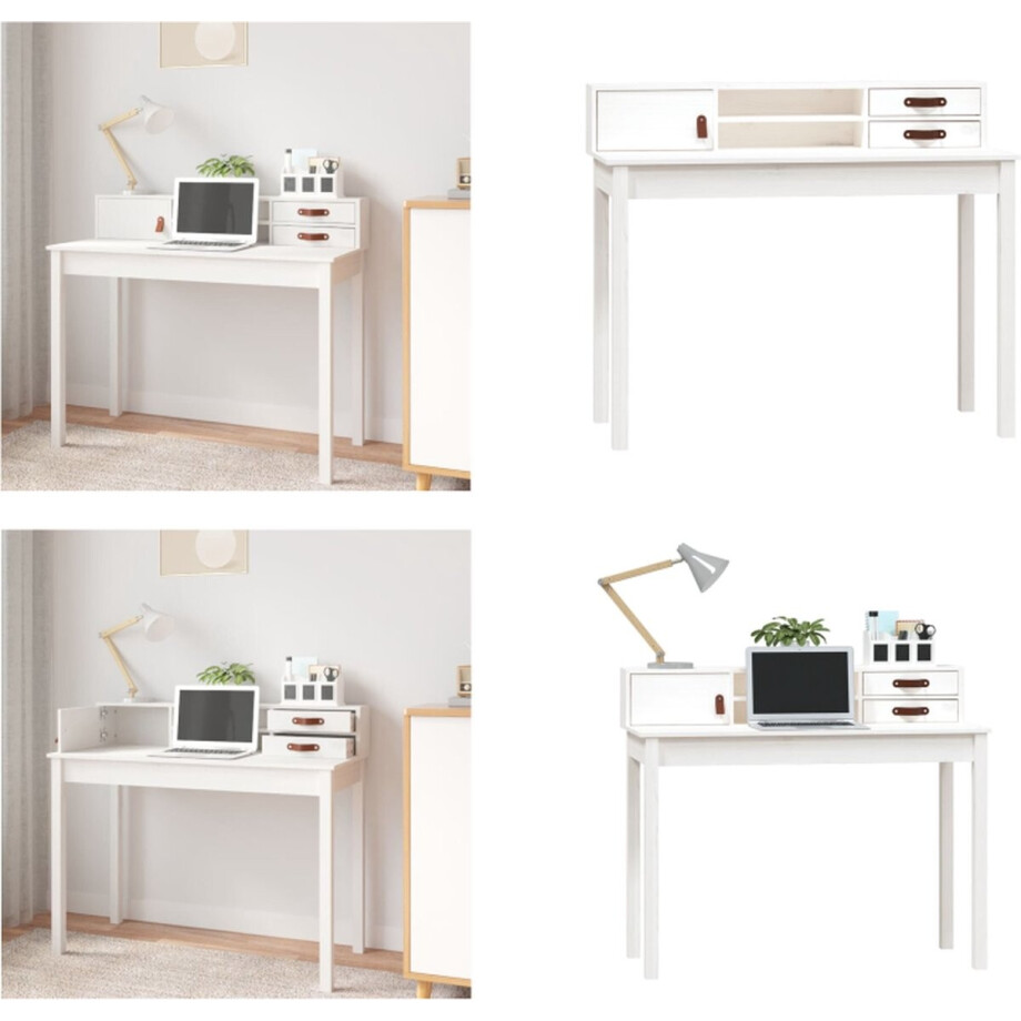 vidaXL Bureau 110x50x93 cm massief grenenhout wit - Bureau - Bureaus - Houten Bureau - Schrijftafel afbeelding 1