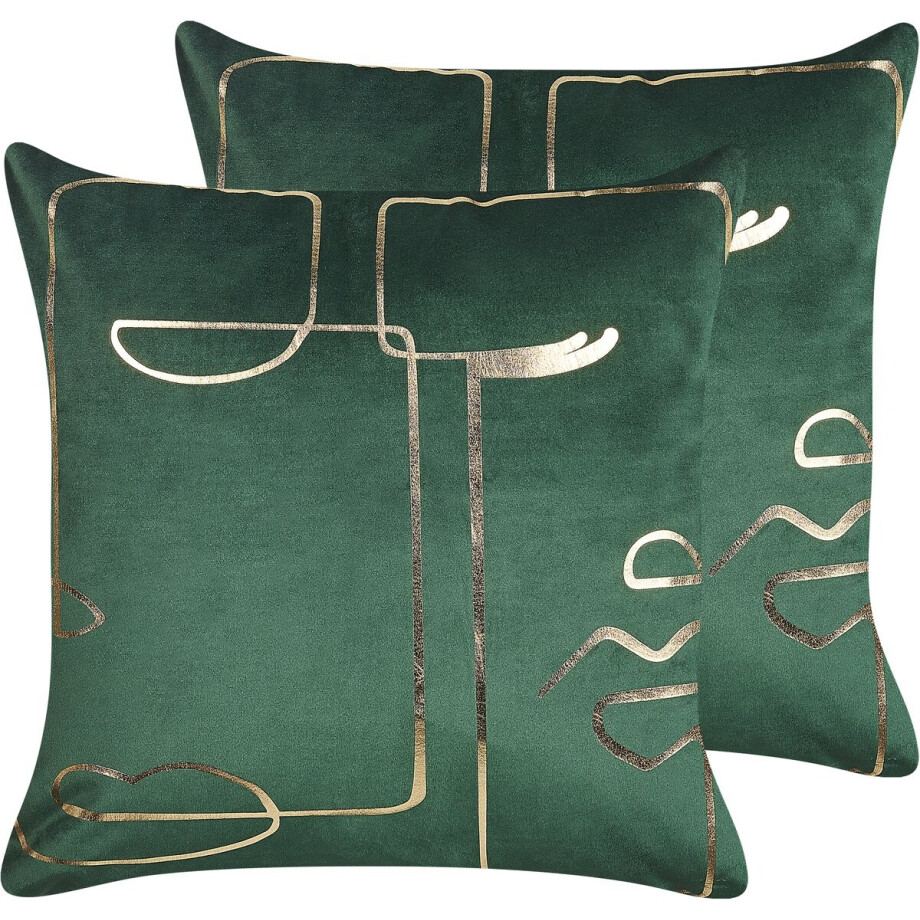 BELIANI PHILODENDRON - Sierkussen set van 2 - Groen - 45 x 45 cm - Fluweel afbeelding 1