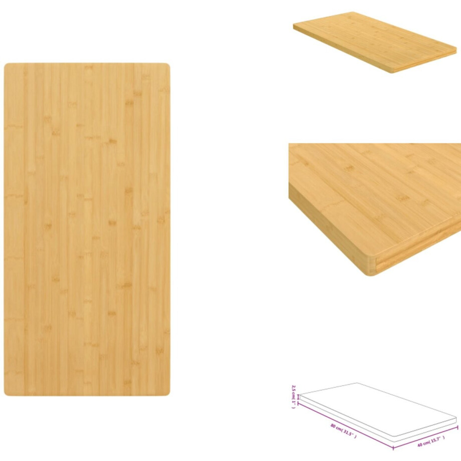 vidaXL Tafelblad - Tafelbladen - Vervangend Tafelblad - Blad - Tafelblad 40x80x2,5 cm bamboe afbeelding 1