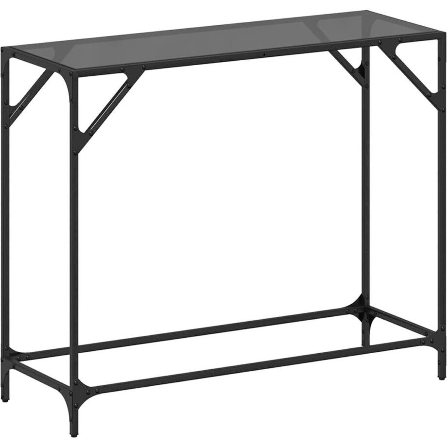 vidaXL Wandtafel - Zwart Glas en Staal - 98x35x81 cm Wandtafel - Salontafel - Entreetafel - Zwarte Tafel - Metalen Tafel afbeelding 1