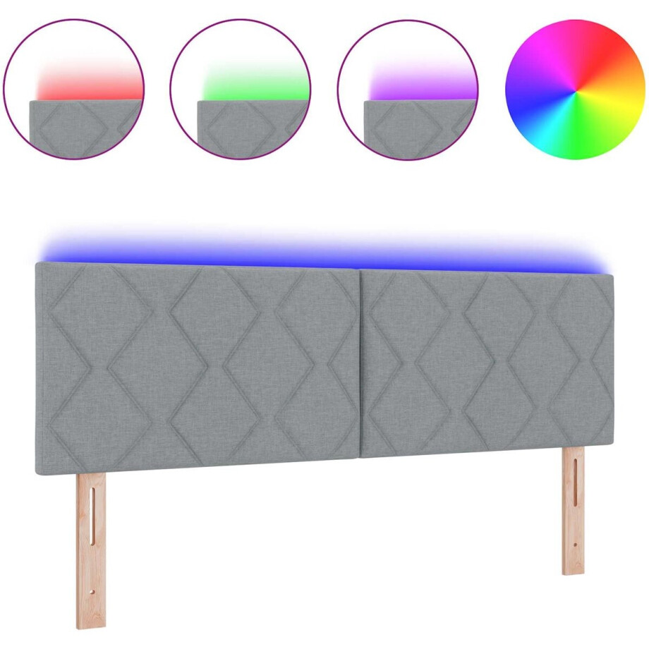 vidaXL - LED - Hoofdbord - Lichtgrijs - Stof afbeelding 1