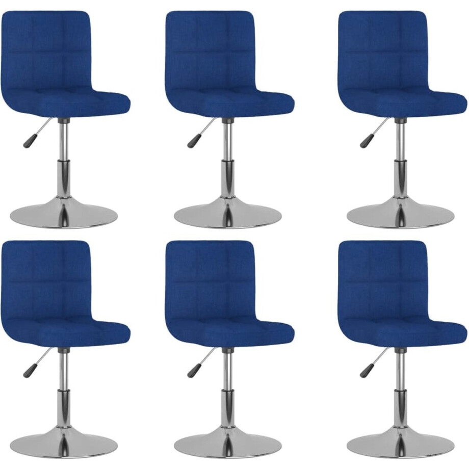 vidaXL - Eetkamerstoelen - draaibaar - 6 - st - stof - blauw afbeelding 1