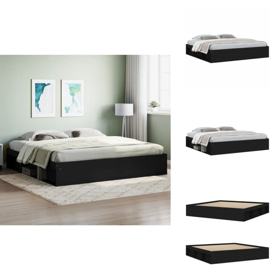 vidaXL Bedframe - Bedframe - Bed - Bedbodem - Bedframe zwart 200x200 cm afbeelding 1