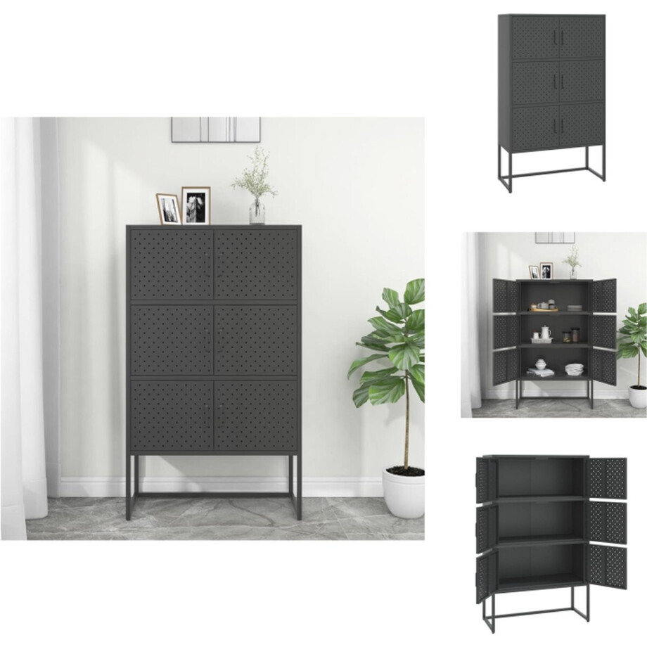 vidaXL Opbergkast - Stalen constructie - 6 deuren - 80x35x135 cm - Antraciet - Kast afbeelding 1