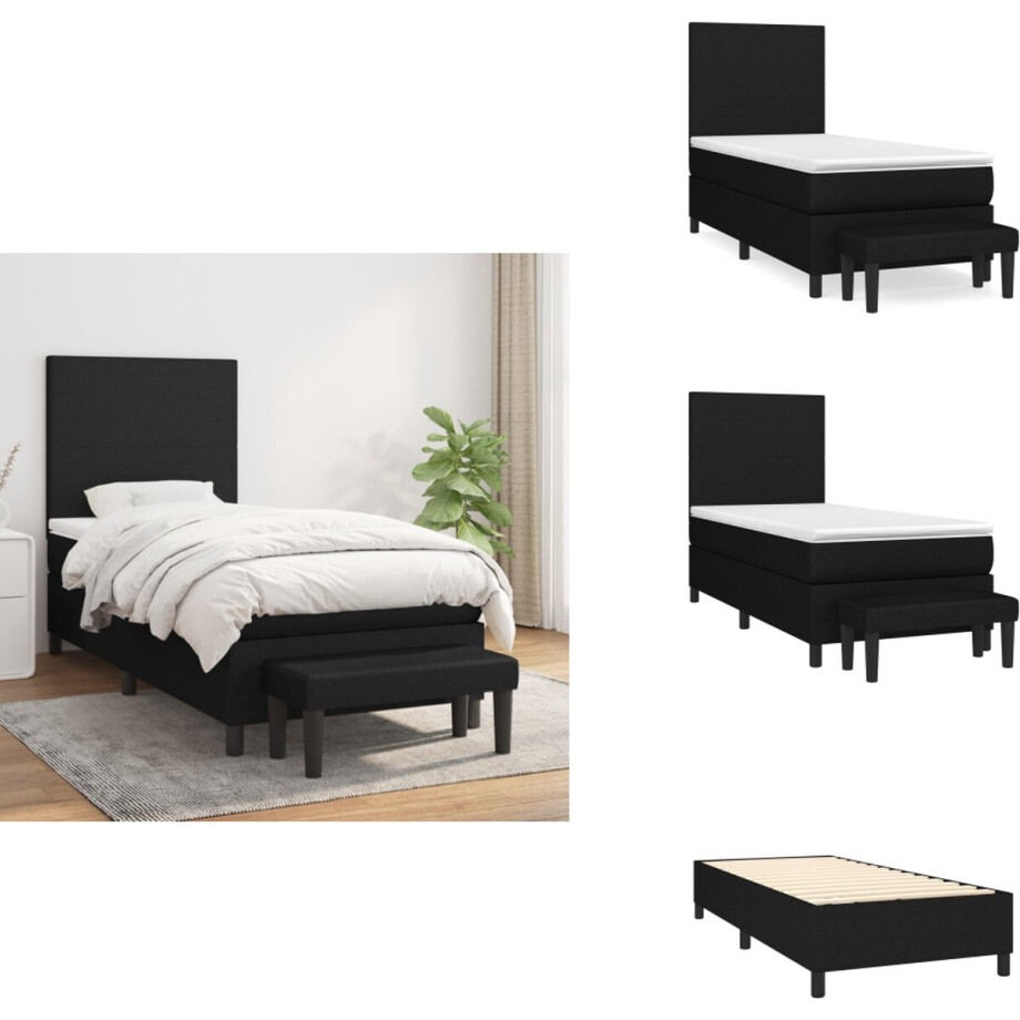 vidaXL Boxspring - Boxsprings - Pocketveringbed - Bed - Boxspring met matras stof zwart 90x190 cm afbeelding 1